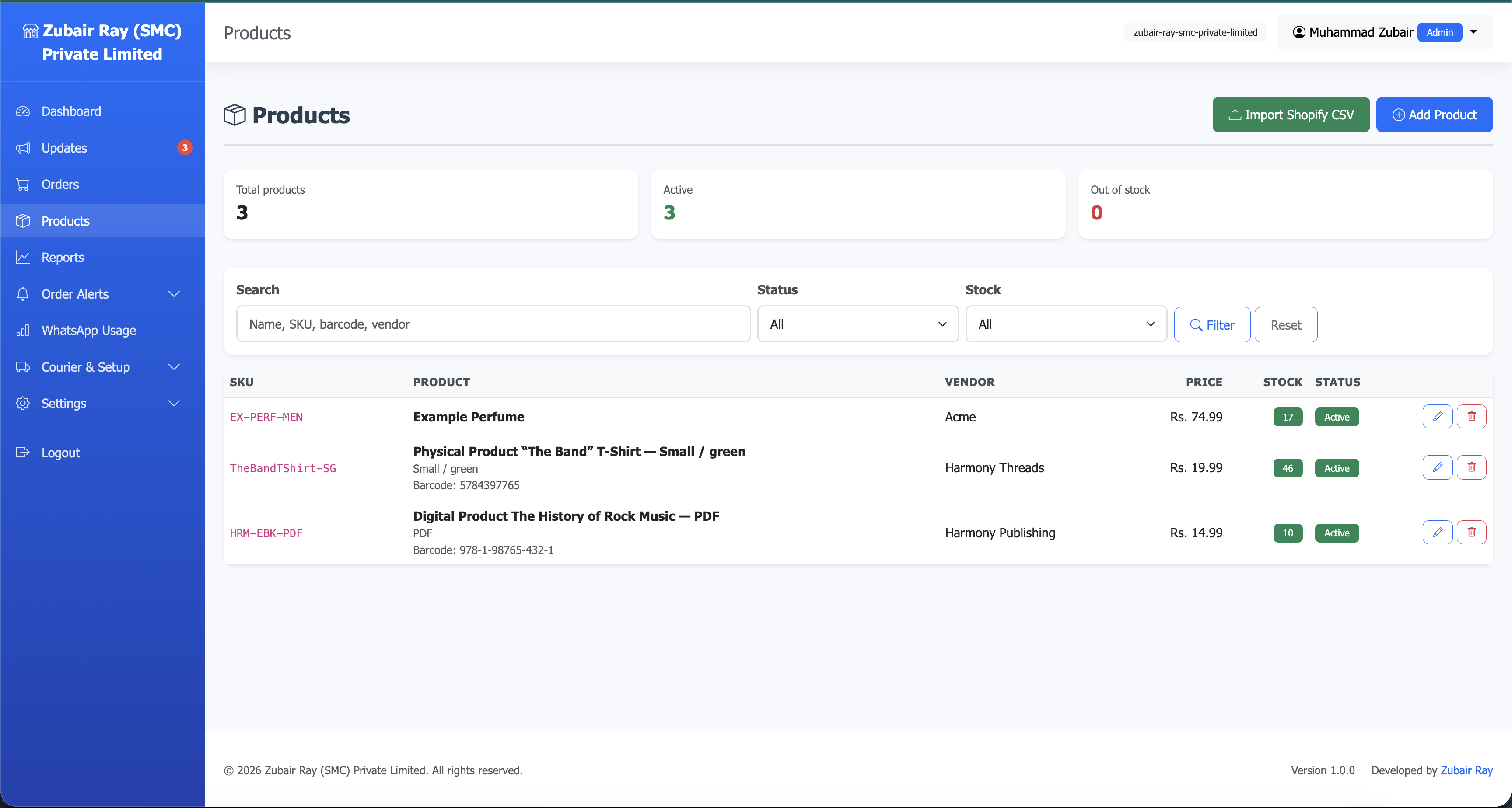 Products & Stock — JustOMS